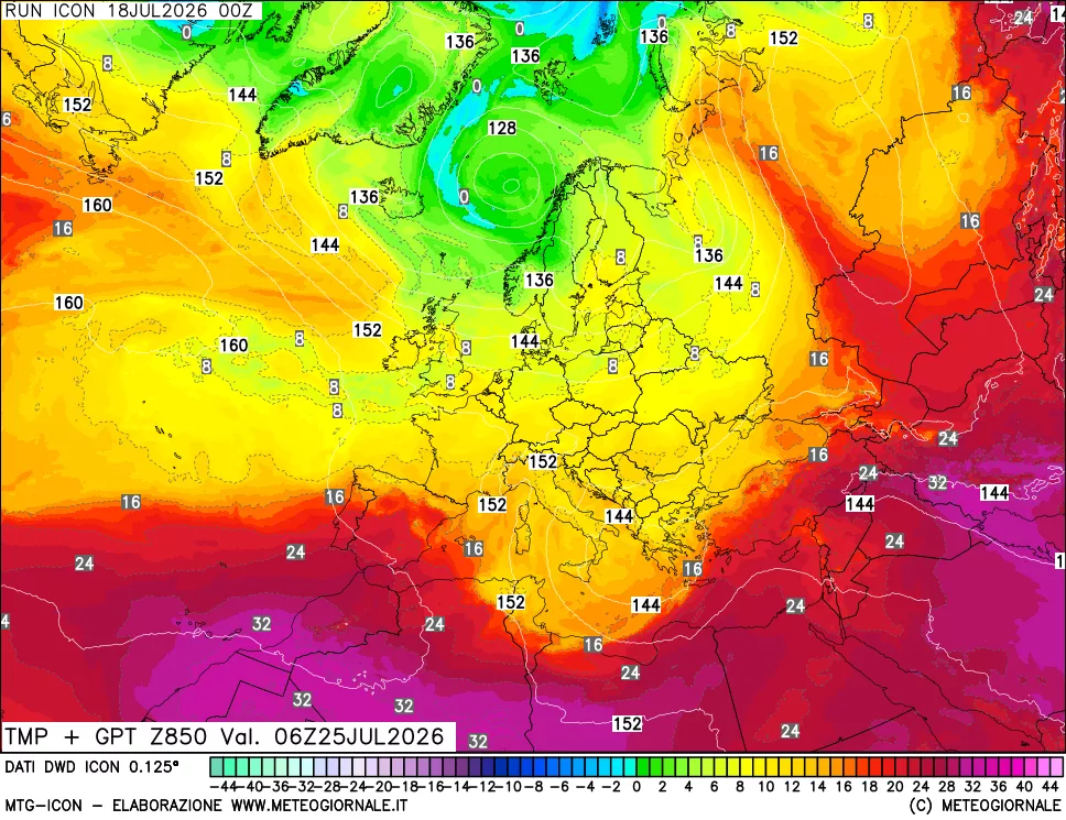 mappa 850 hPa Temp + GPT