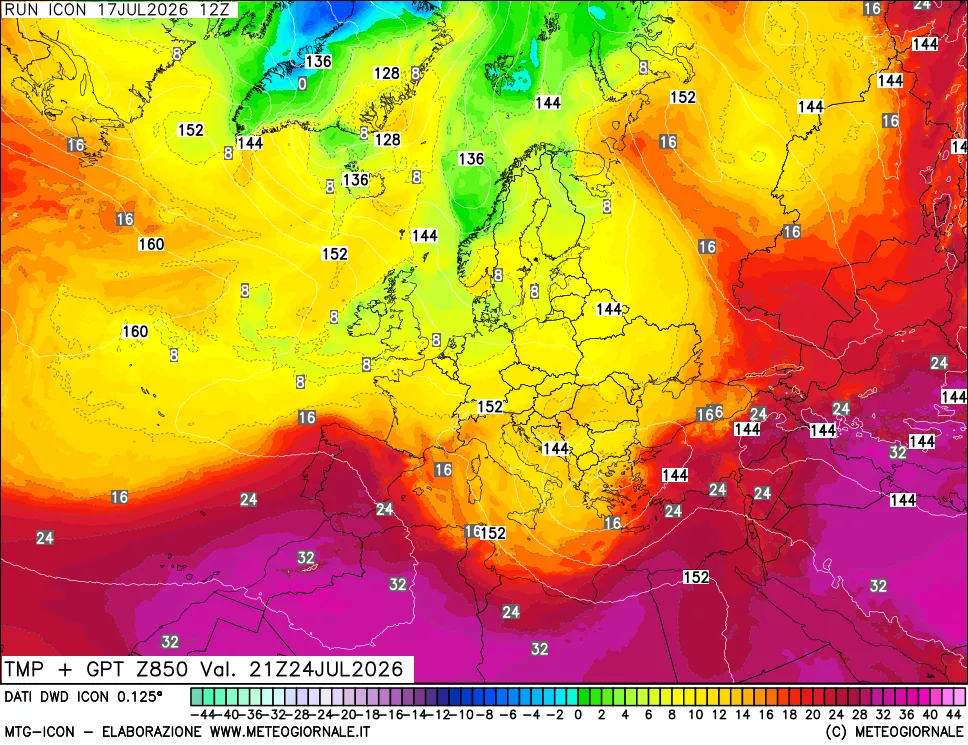mappa 850 hPa Temp + GPT