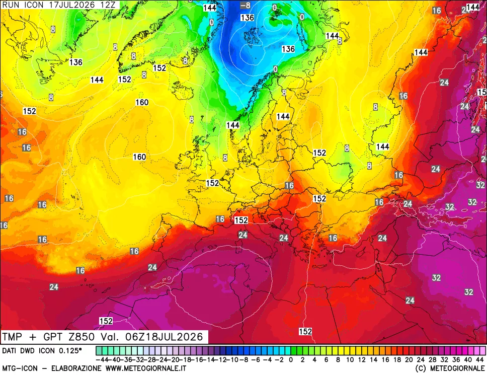 mappa 850 hPa Temp + GPT