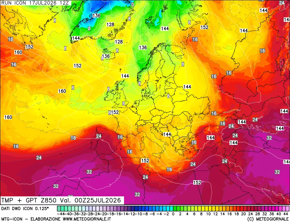 mappa 850 hPa Temp + GPT