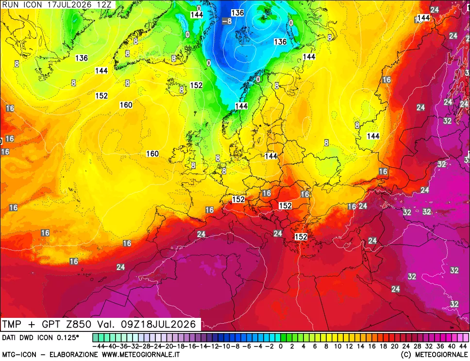 mappa 850 hPa Temp + GPT