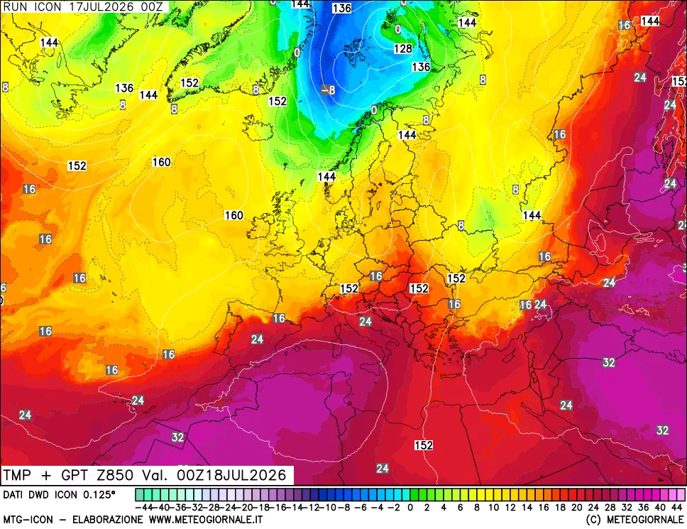 mappa 850 hPa Temp + GPT