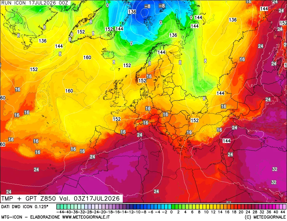 mappa 850 hPa Temp + GPT