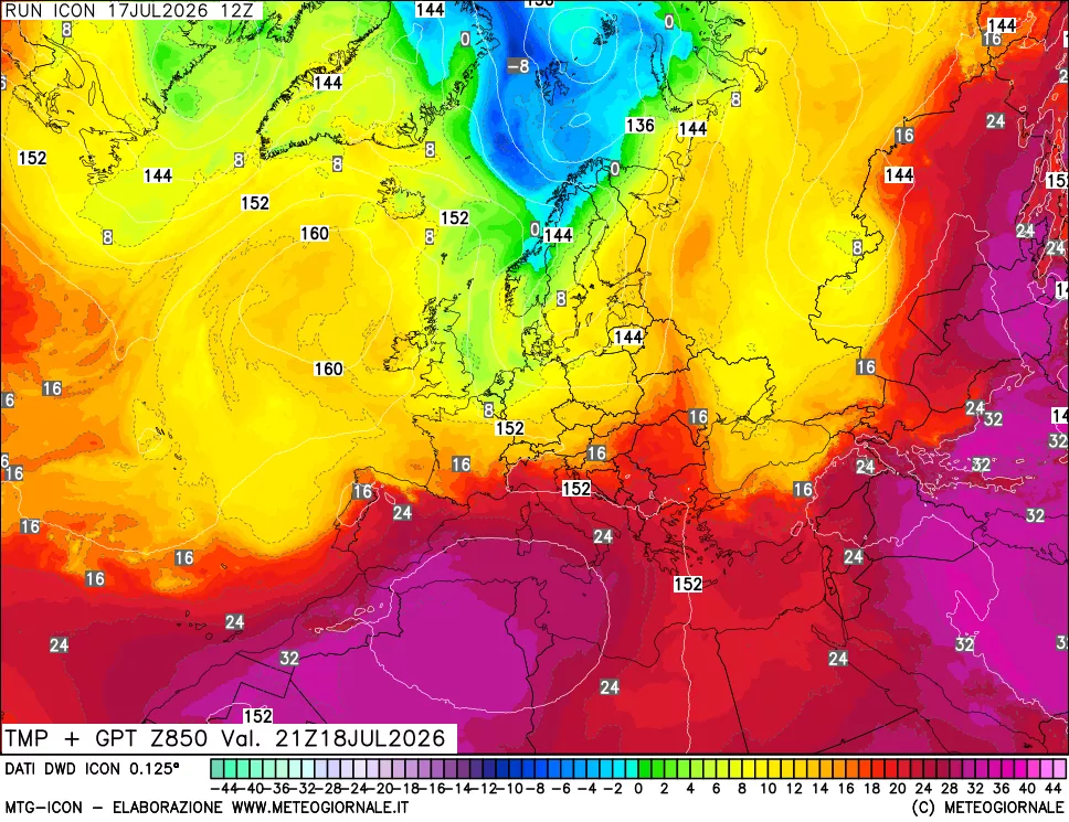mappa 850 hPa Temp + GPT