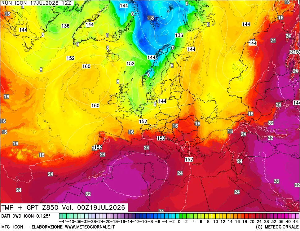mappa 850 hPa Temp + GPT