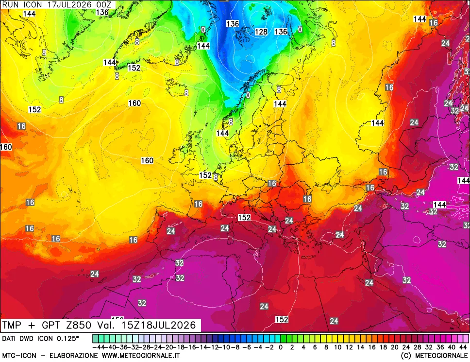 mappa 850 hPa Temp + GPT