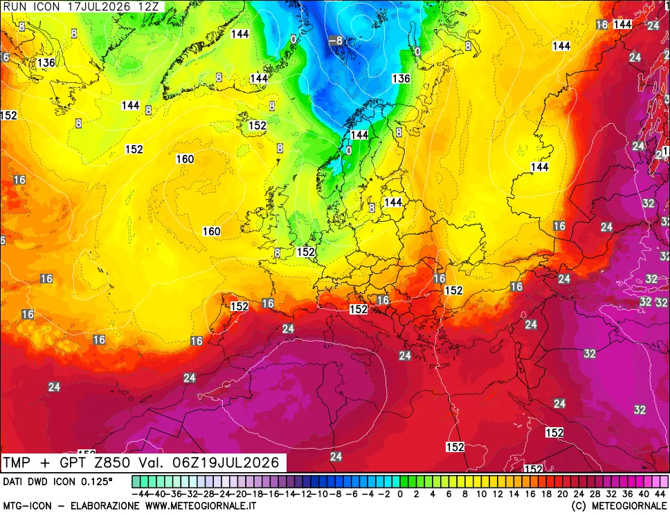 mappa 850 hPa Temp + GPT