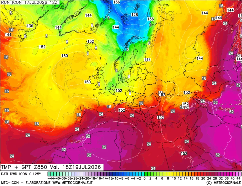mappa 850 hPa Temp + GPT