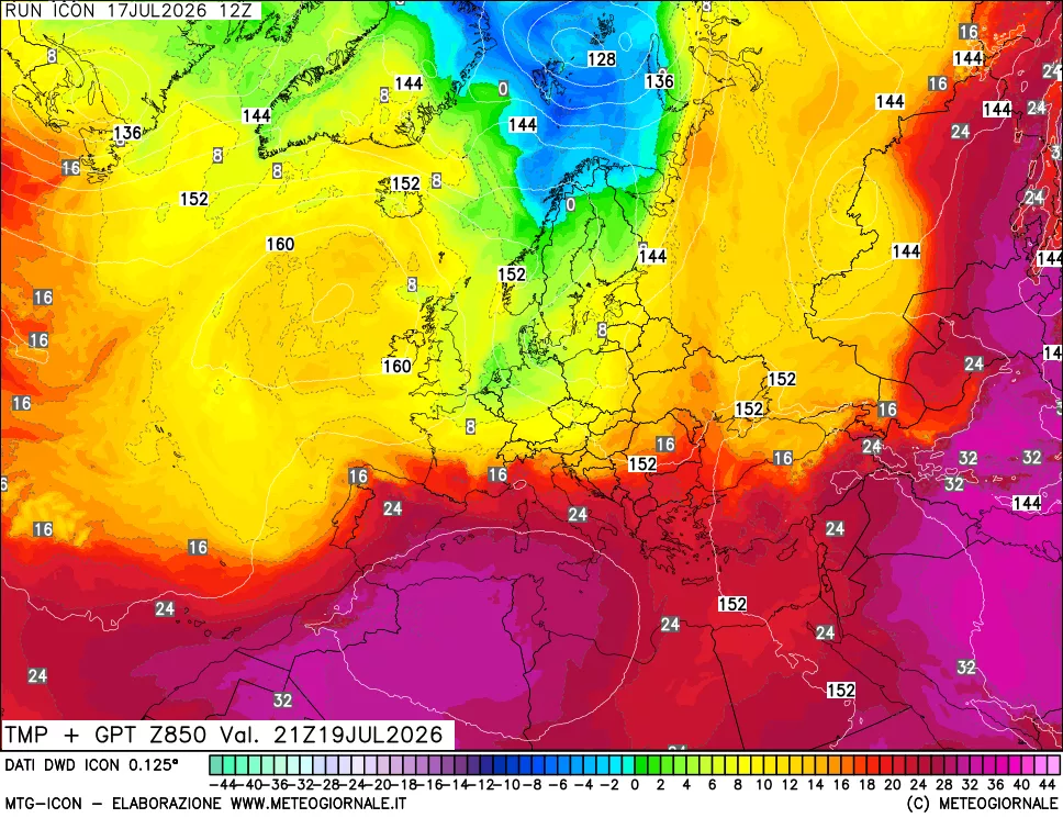 mappa 850 hPa Temp + GPT