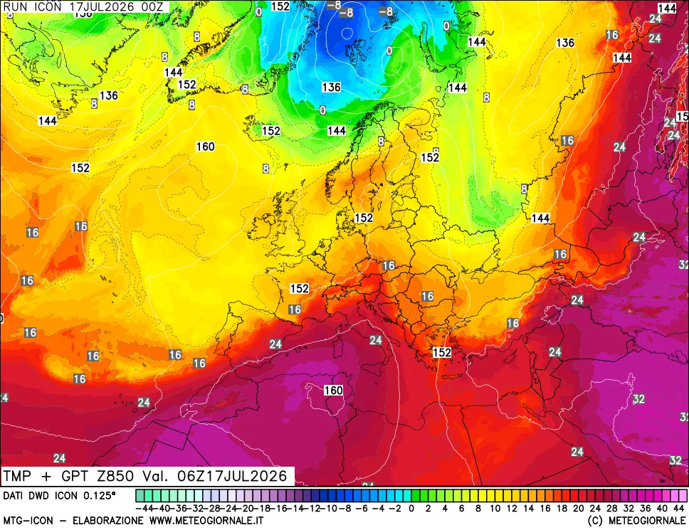 mappa 850 hPa Temp + GPT
