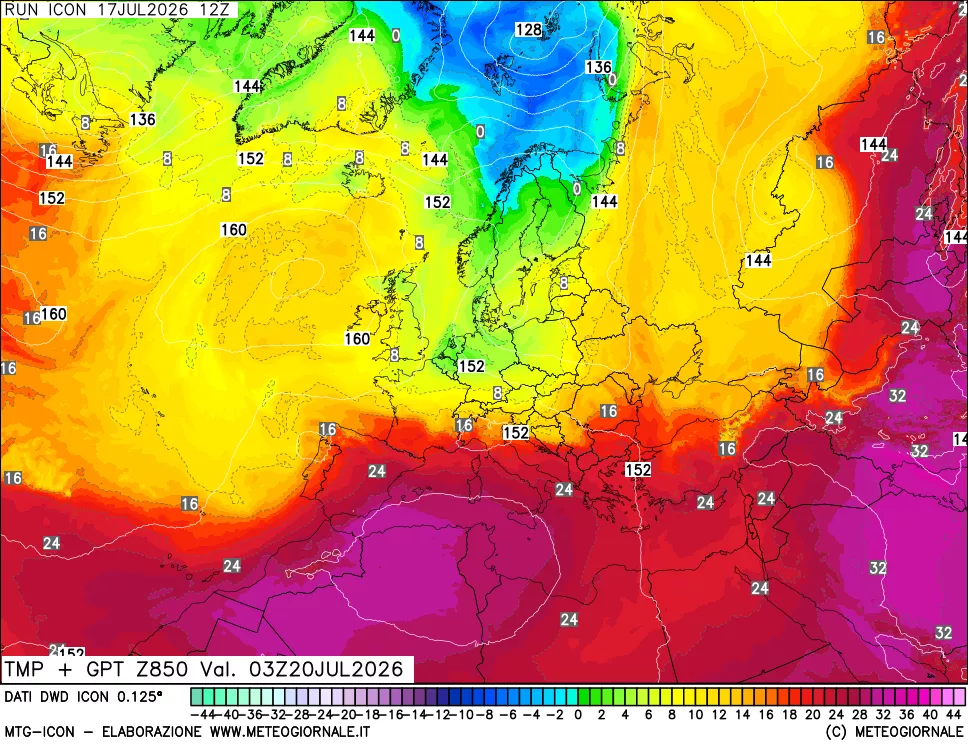 mappa 850 hPa Temp + GPT