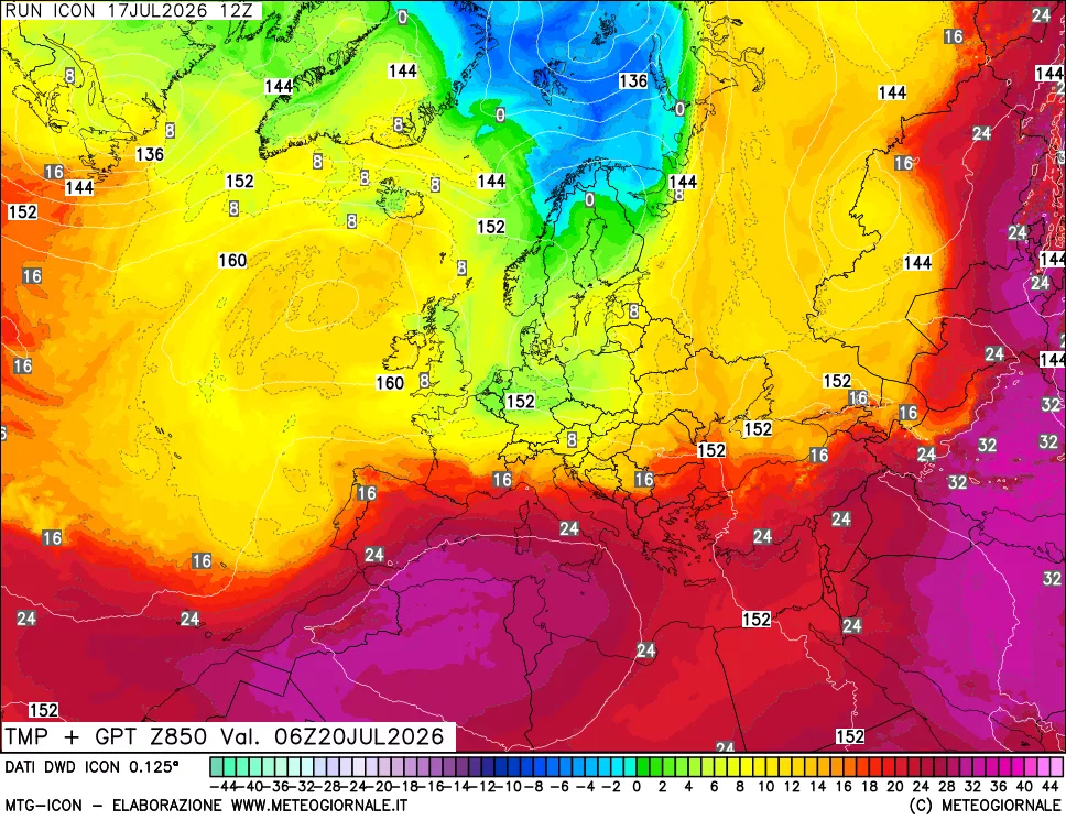 mappa 850 hPa Temp + GPT