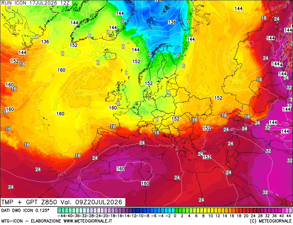 mappa 850 hPa Temp + GPT