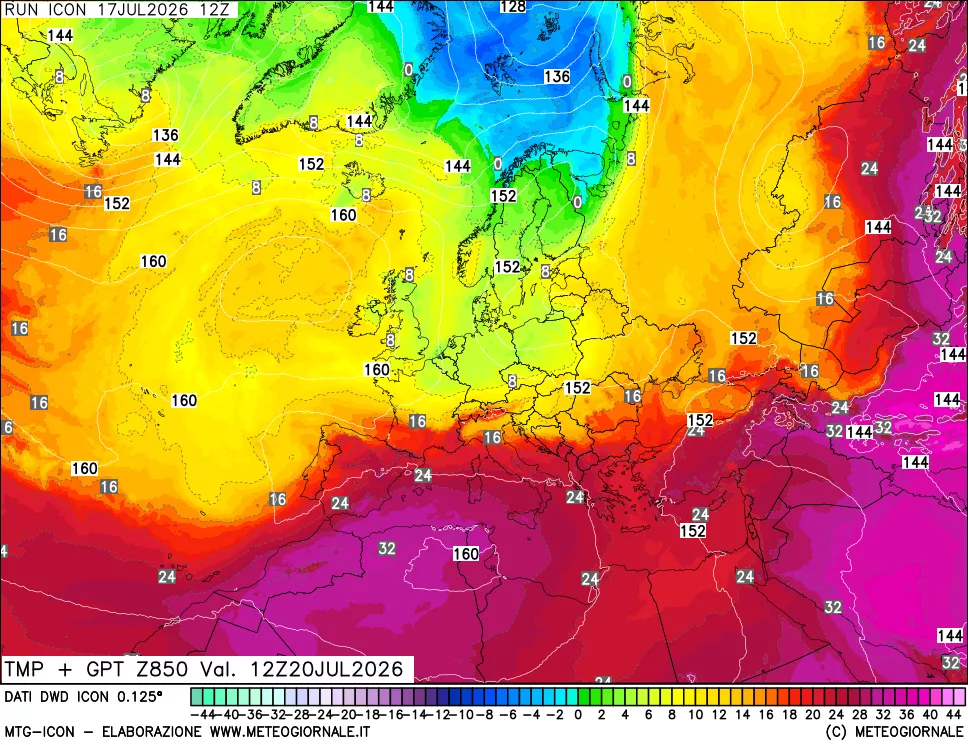 mappa 850 hPa Temp + GPT