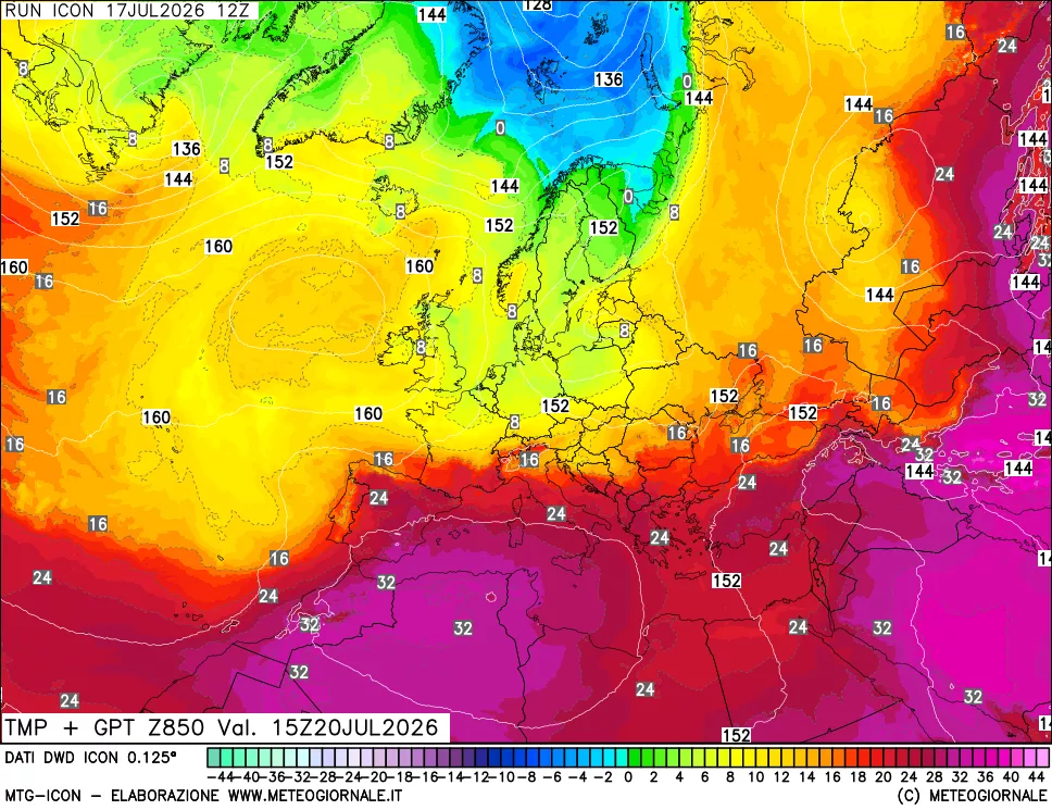 mappa 850 hPa Temp + GPT