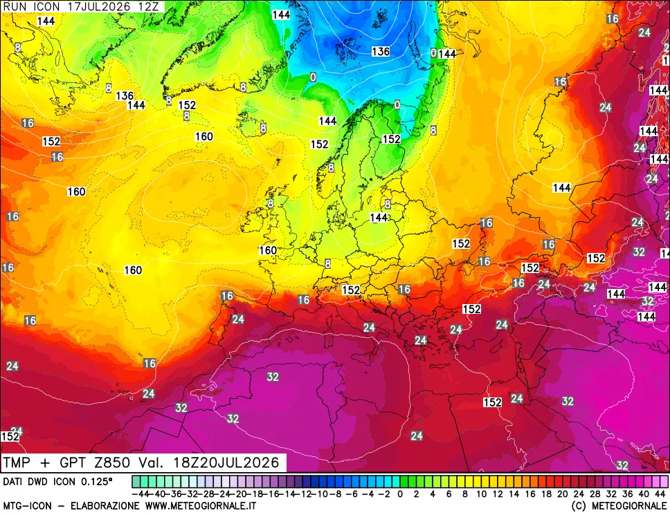 mappa 850 hPa Temp + GPT