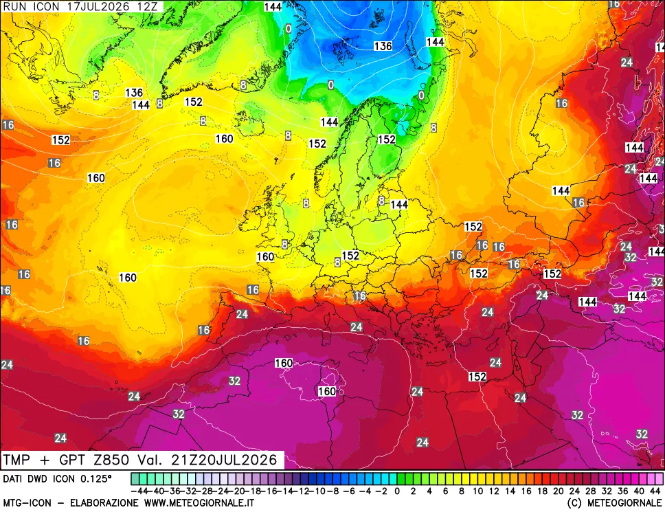 mappa 850 hPa Temp + GPT