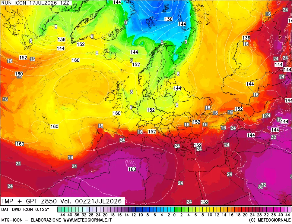 mappa 850 hPa Temp + GPT
