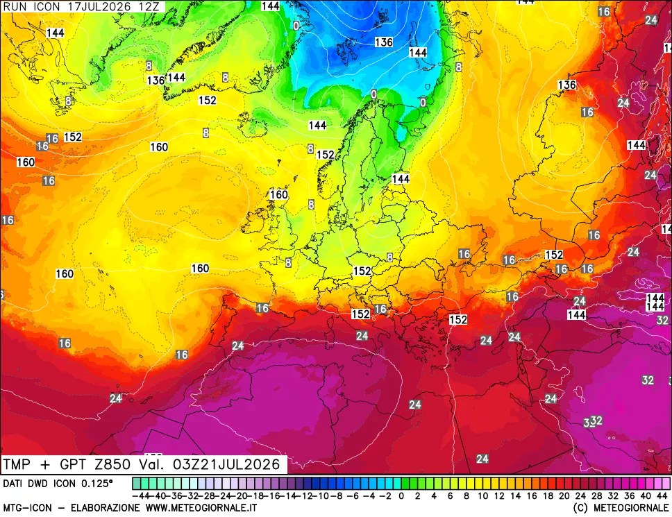 mappa 850 hPa Temp + GPT
