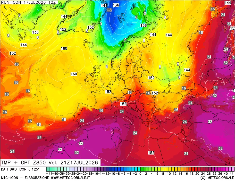 mappa 850 hPa Temp + GPT