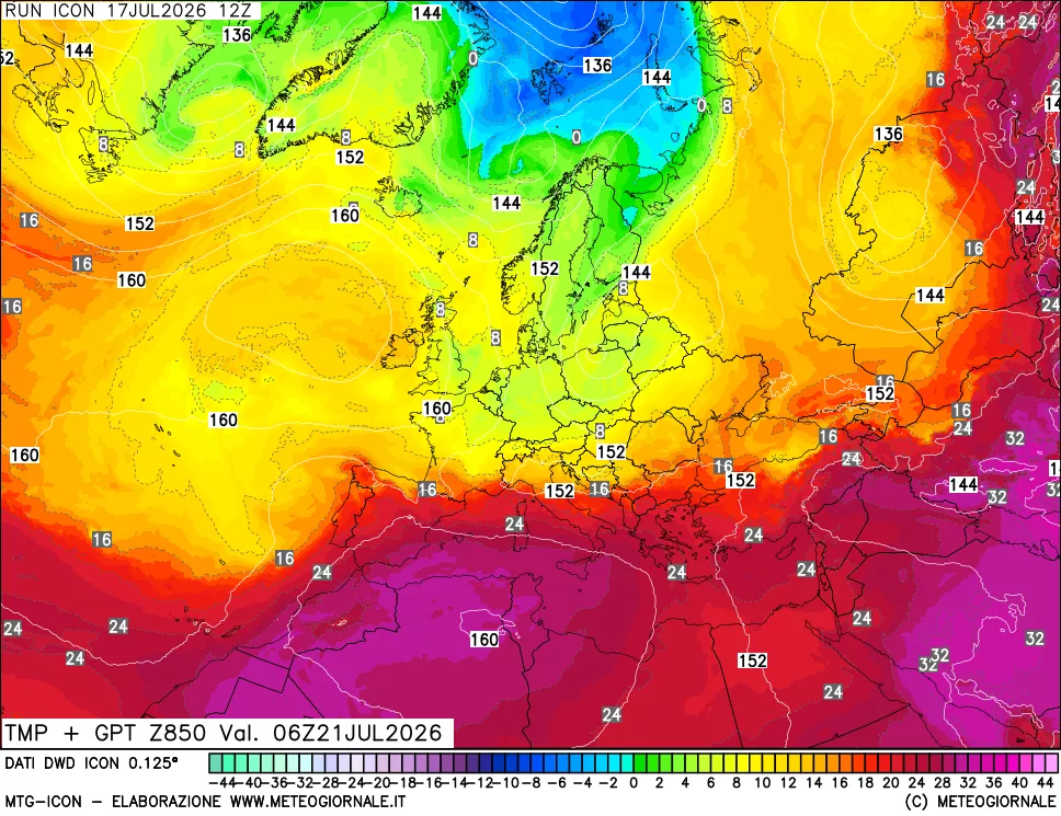 mappa 850 hPa Temp + GPT