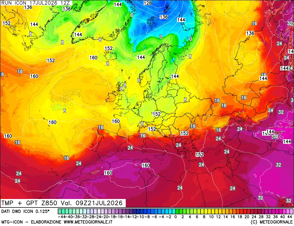 mappa 850 hPa Temp + GPT