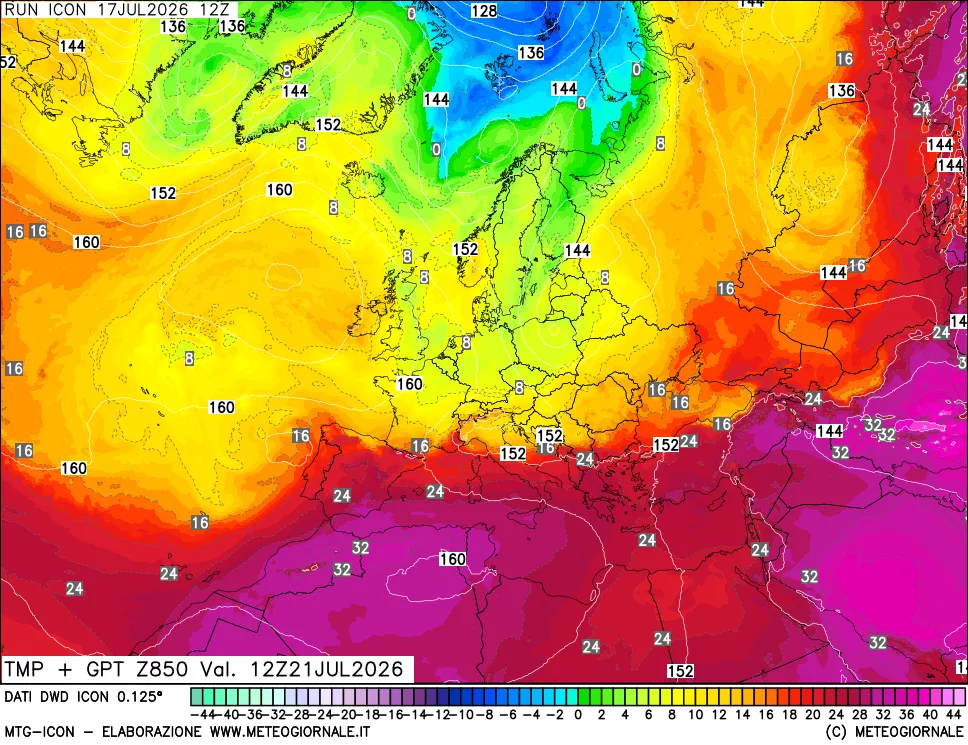 mappa 850 hPa Temp + GPT