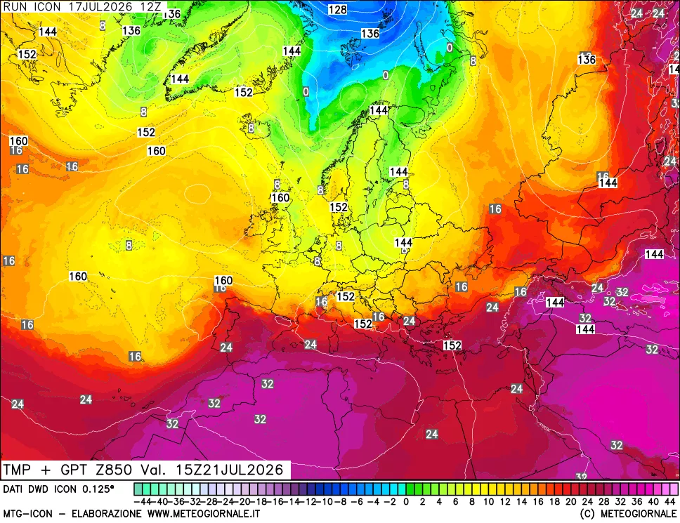 mappa 850 hPa Temp + GPT