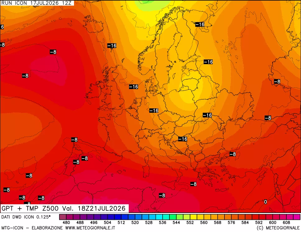 mappa 500 hPa GPT + Temp