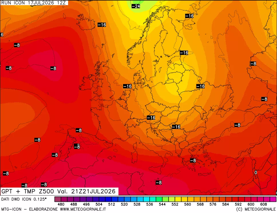 mappa 500 hPa GPT + Temp