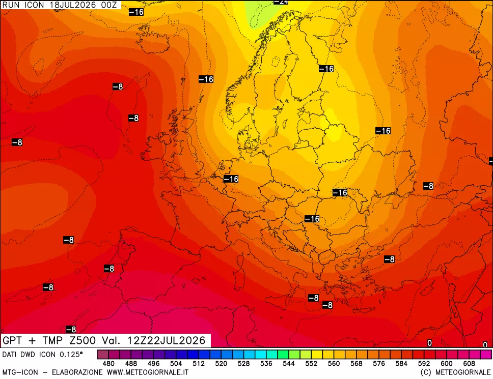 mappa 500 hPa GPT + Temp