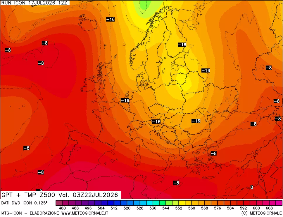 mappa 500 hPa GPT + Temp