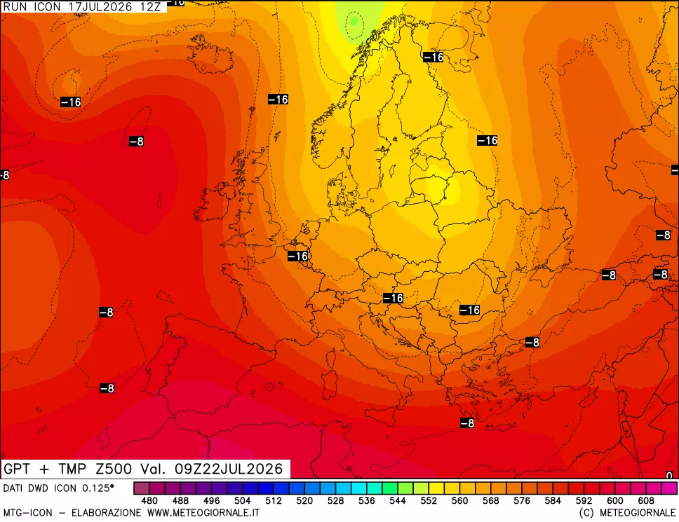mappa 500 hPa GPT + Temp