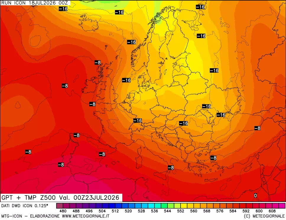 mappa 500 hPa GPT + Temp