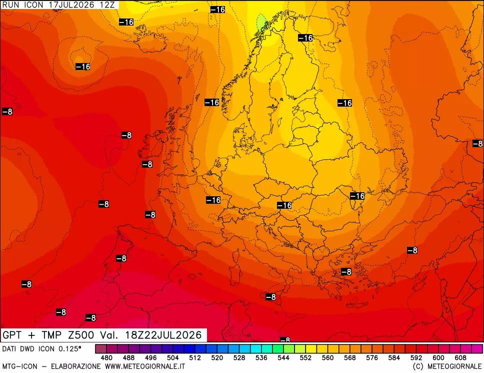 mappa 500 hPa GPT + Temp