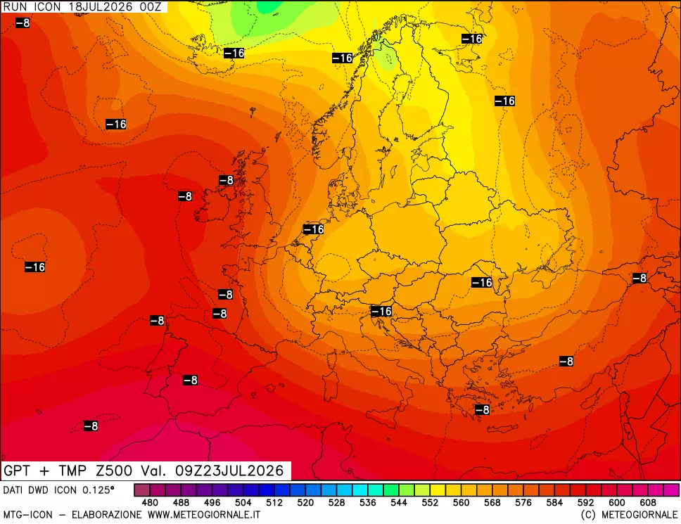 mappa 500 hPa GPT + Temp