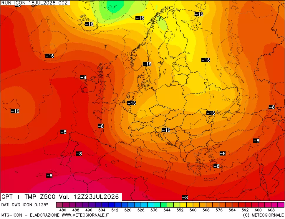 mappa 500 hPa GPT + Temp