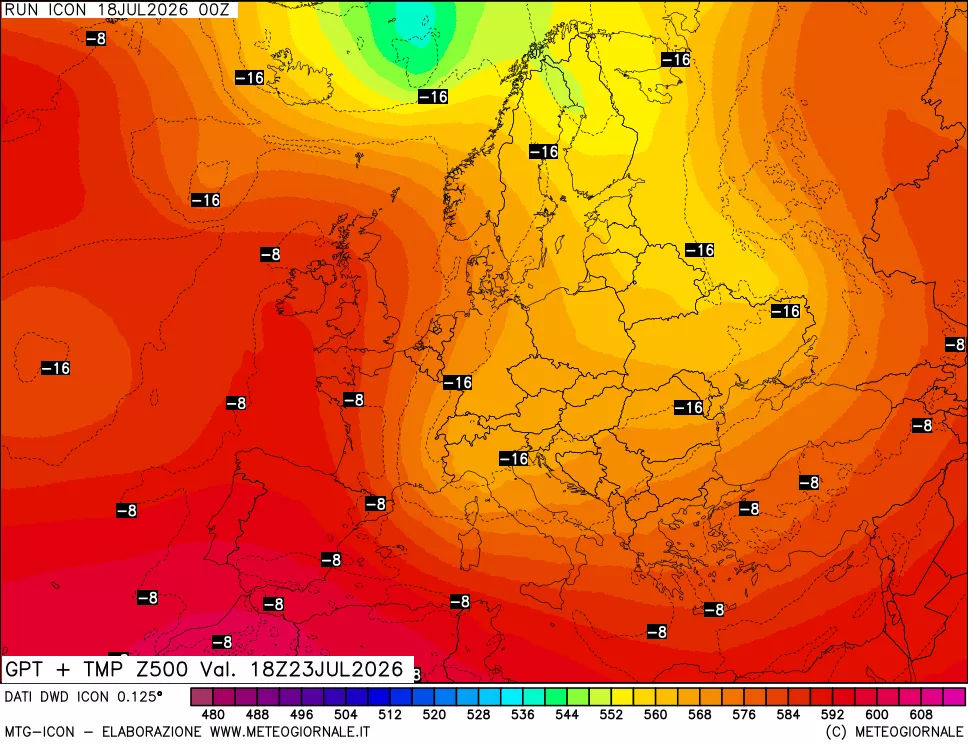 mappa 500 hPa GPT + Temp