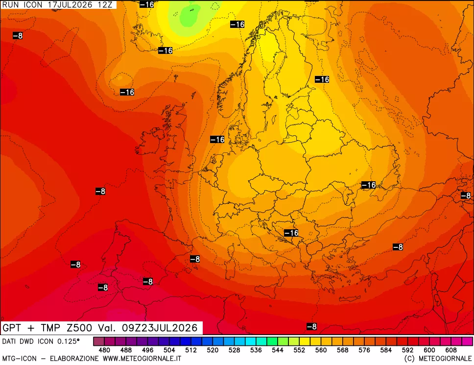 mappa 500 hPa GPT + Temp