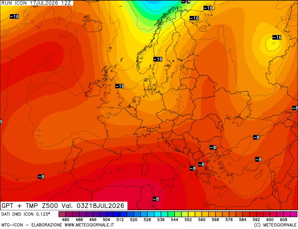 mappa 500 hPa GPT + Temp