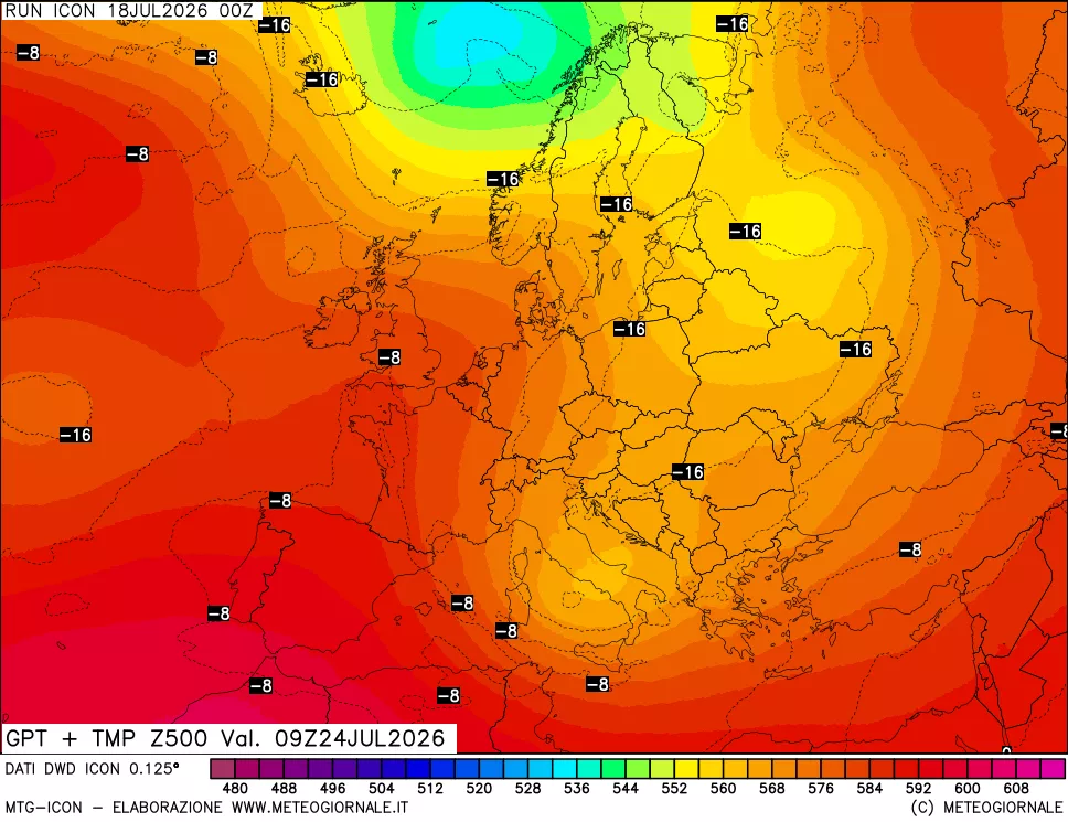 mappa 500 hPa GPT + Temp