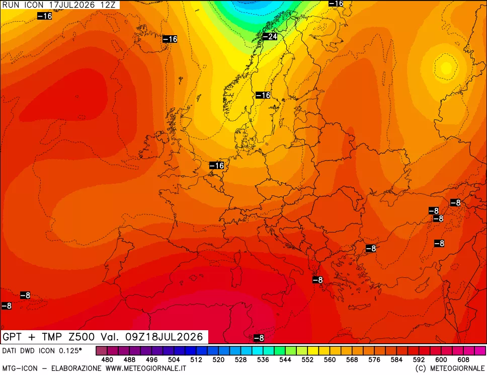 mappa 500 hPa GPT + Temp