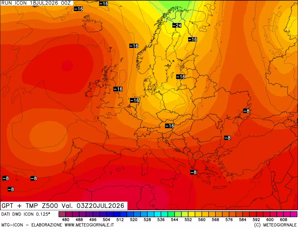mappa 500 hPa GPT + Temp