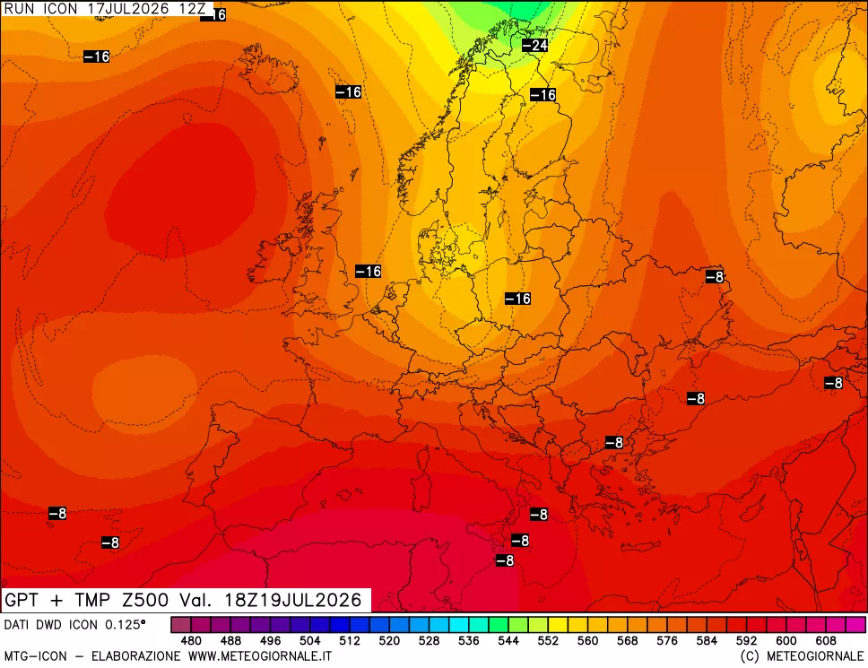 mappa 500 hPa GPT + Temp