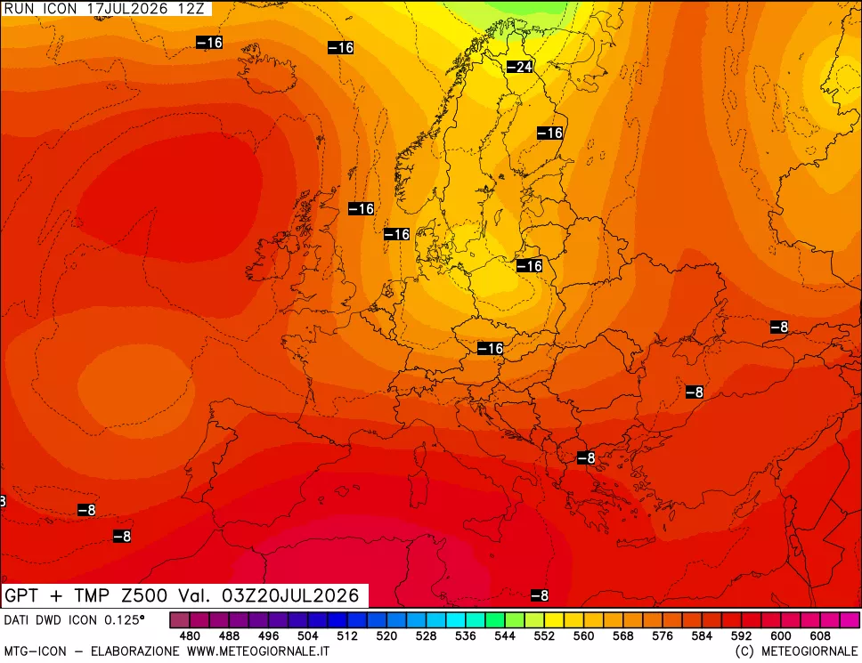 mappa 500 hPa GPT + Temp
