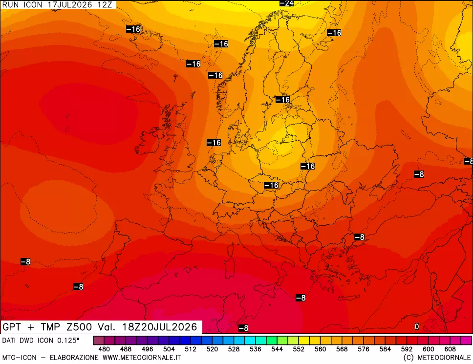 mappa 500 hPa GPT + Temp