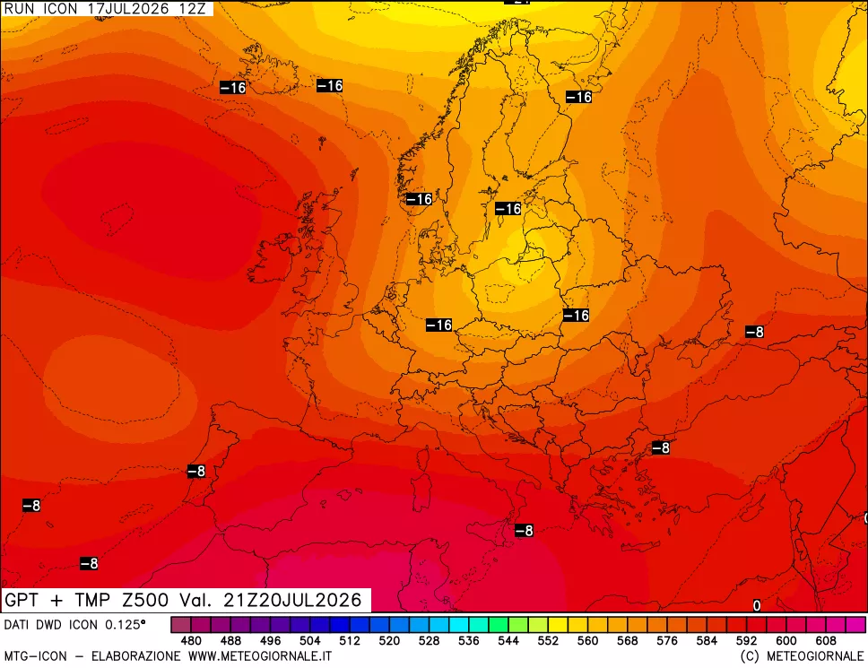 mappa 500 hPa GPT + Temp