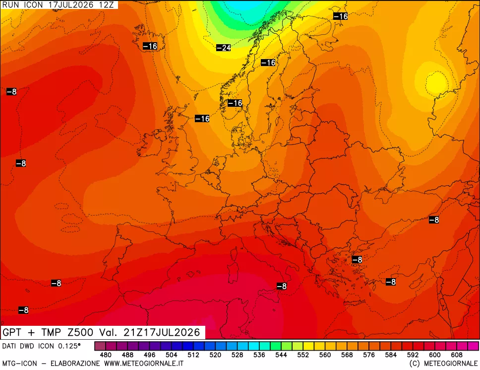 mappa 500 hPa GPT + Temp