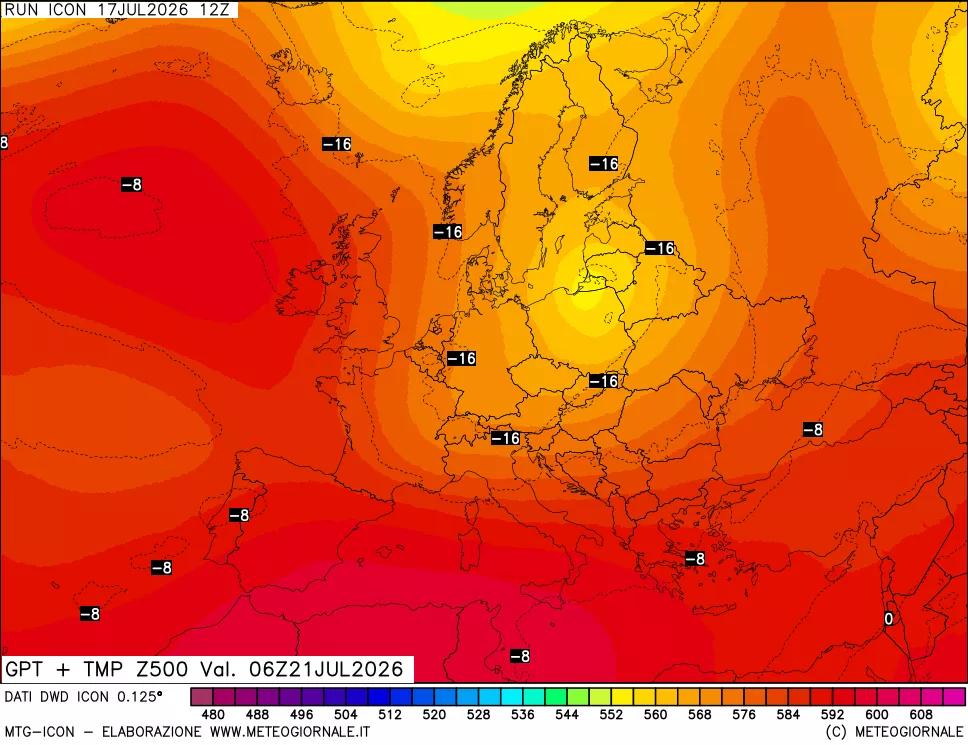 mappa 500 hPa GPT + Temp