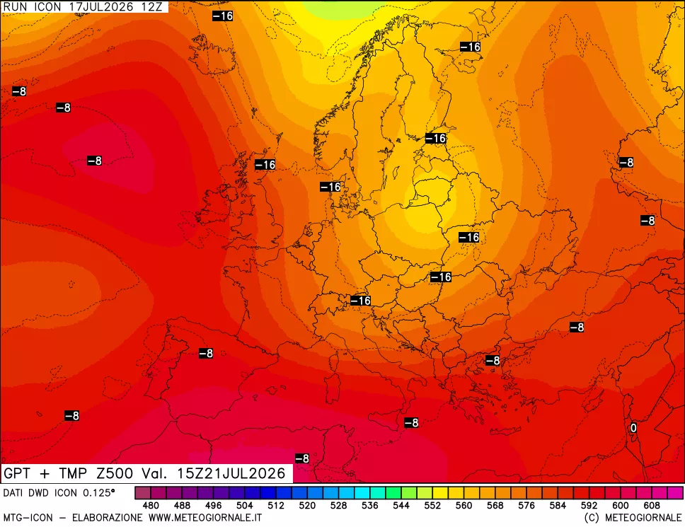 mappa 500 hPa GPT + Temp